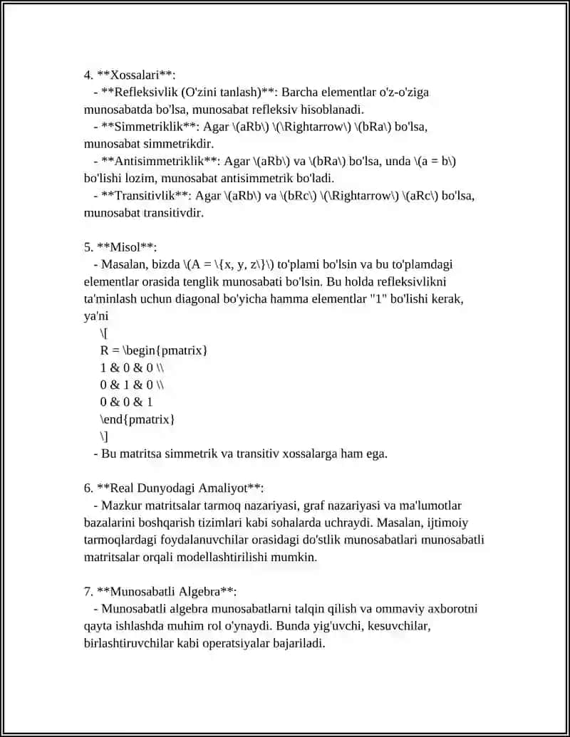 GRAFLARNI TASVIRLASH USULLARI: MUNOSABATLI MATRITSASI 4