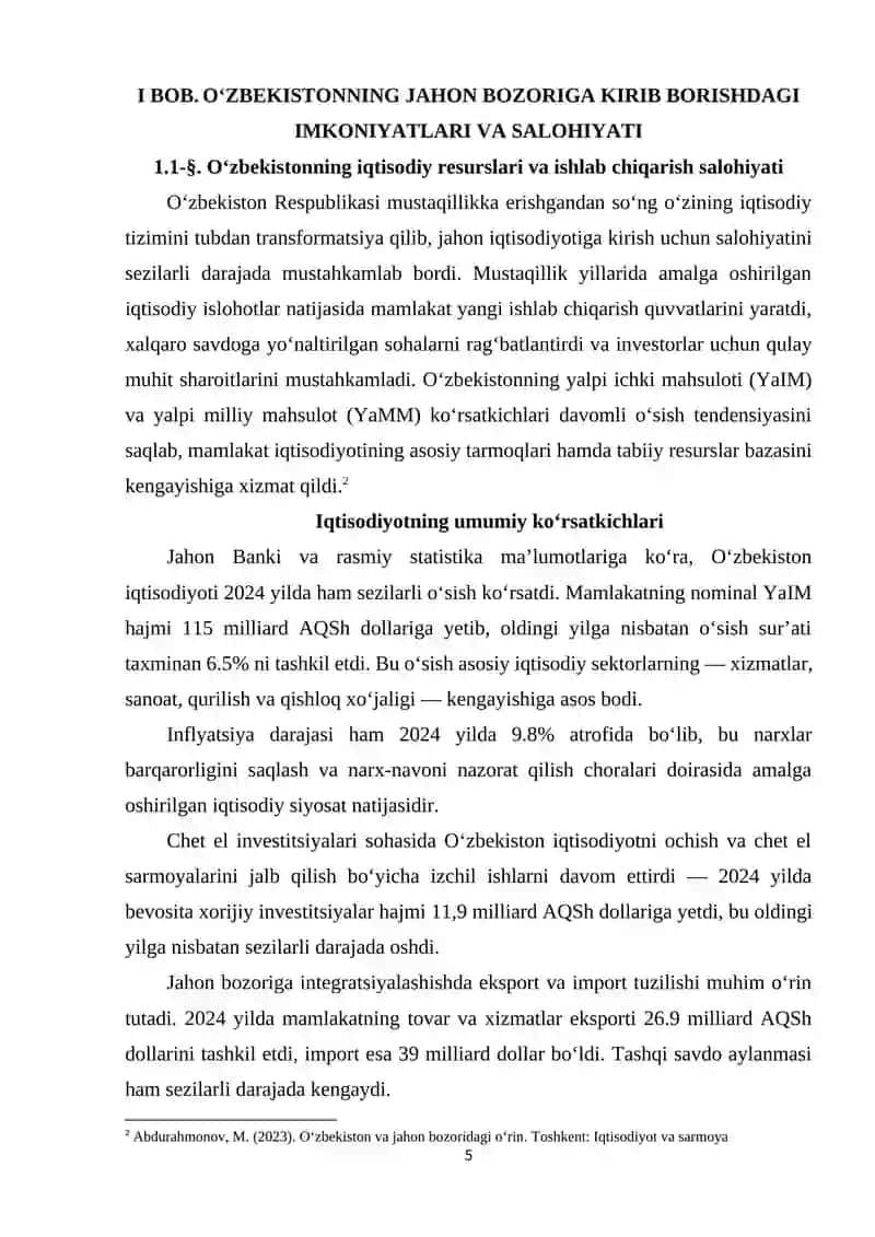 O‘zbekistonning jahon bozoriga kirib borish muammolari 4