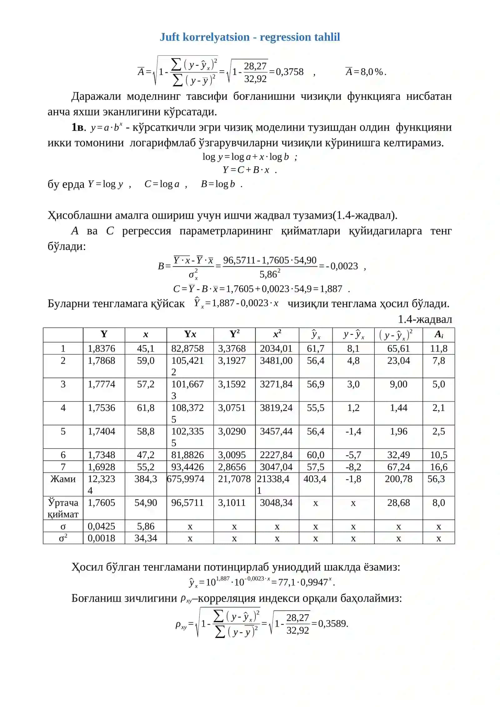 JUFT KORRELYATSION - REGRESSION TAHLIL 4