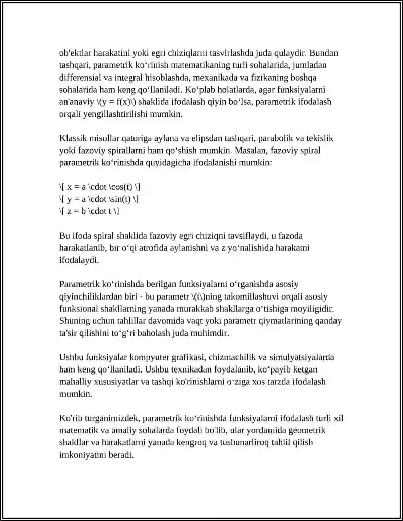 PARAMETRIK KÒRINISHDA BERILGAN FUNKSIYQ 4
