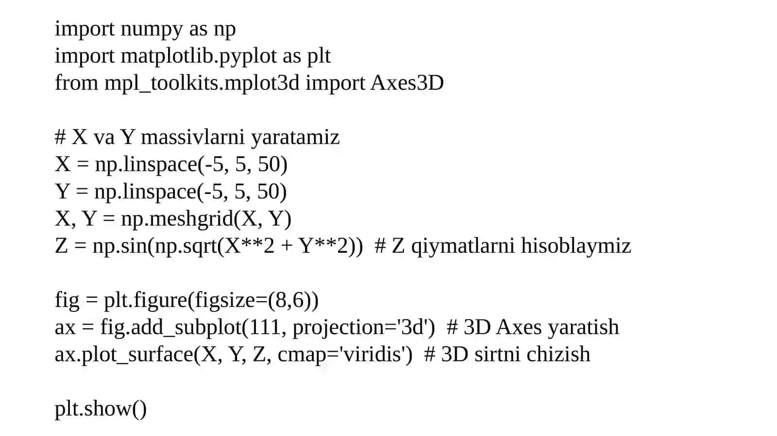 Pythonda uch o‘lchamli grafiklar bilan ishlash 4