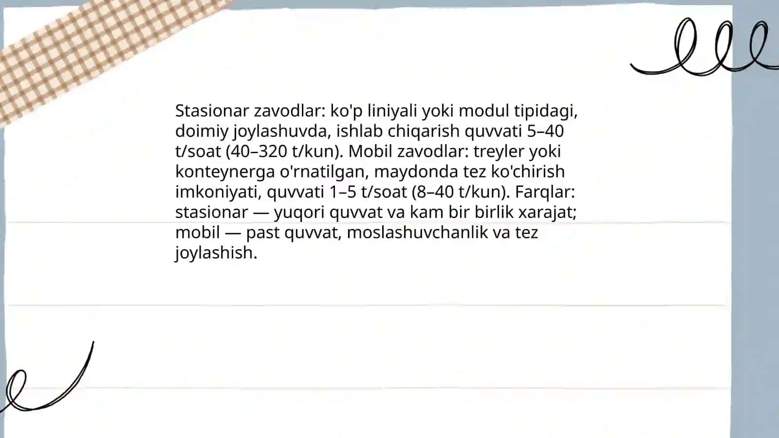 Paxta tozalash korxonalarining turlari va ishlab chiqarish quvvati 4
