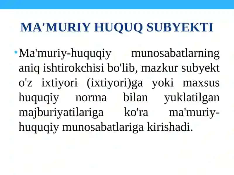 Ma'muriy huquq subyektlari 4
