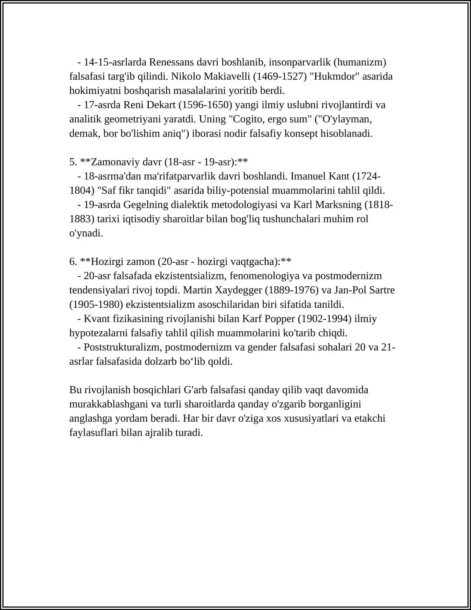 G'arb falsafasining rivojlanish bosqichlari 4