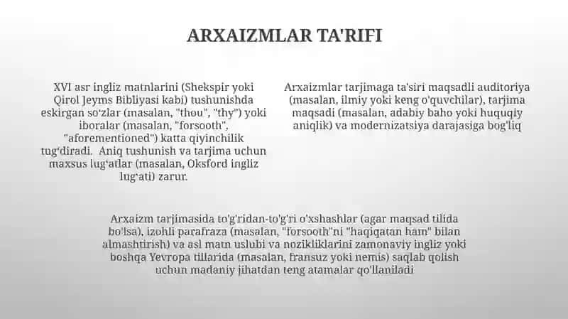 Arxaizm Tarjimadagi Muammolar 4
