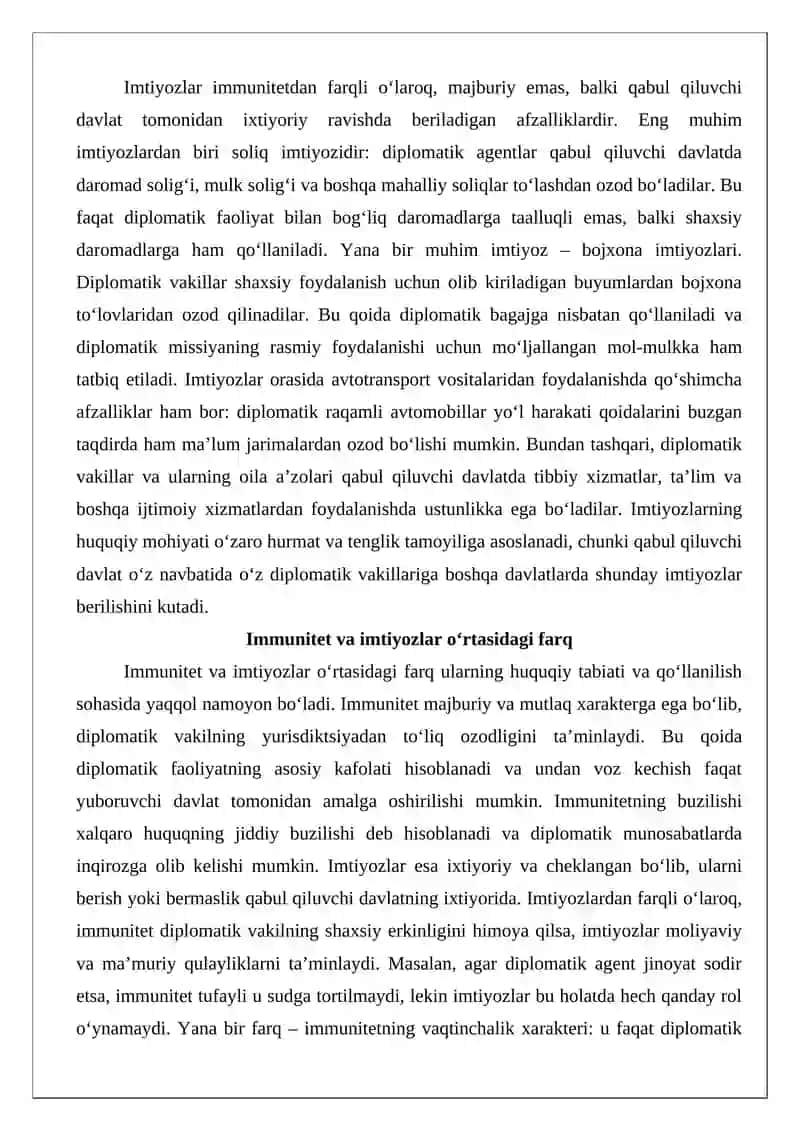 Diplomatik vakolatxonalarning immunitet va imtiyozlari 4