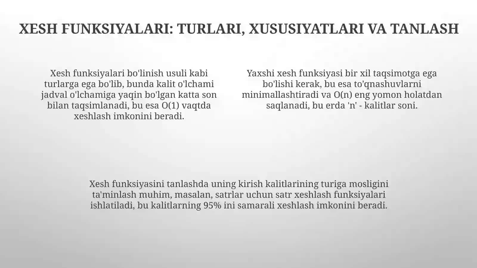 Xesh algoritmlari va xesh jadvallari 4