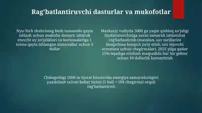 Yer resurslaridan samarali foydalanish yaxshilash va raĝbatlantrish 4