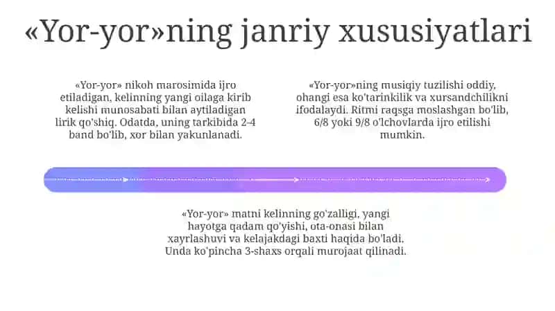 Folk Qo'shiqlari, Yor-Yor, va Kelin Salomlarning Janriy Xususiyatlari 4
