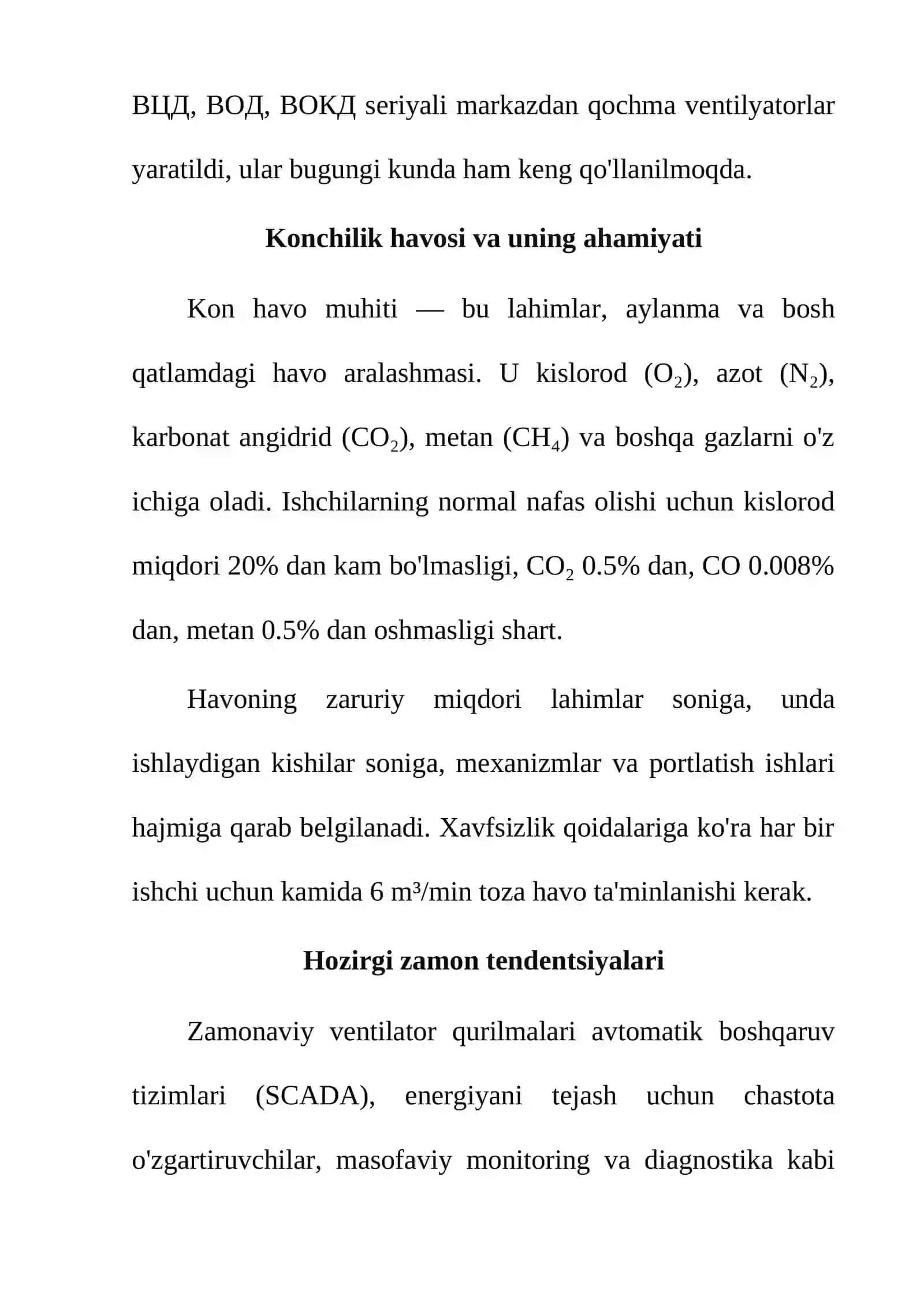 Shaxta bosh ventilyator qurilmasining texnik xarakteristikasi 4