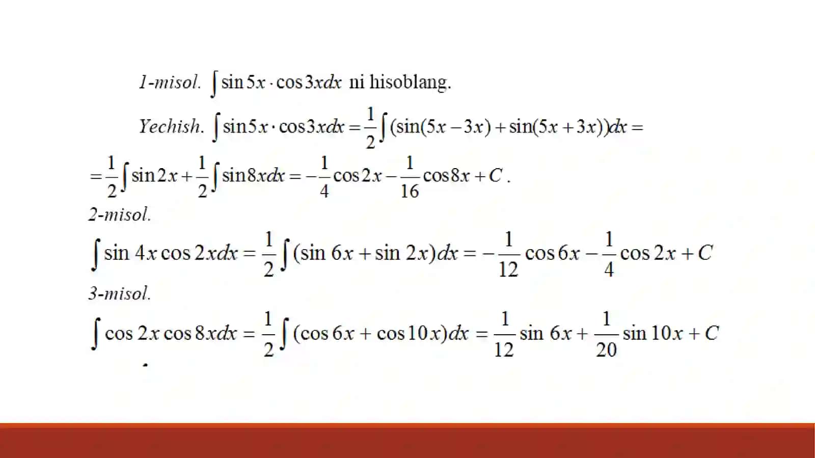 TRIGONOMETRIKIFODALARNI INTEGRALLASH 4