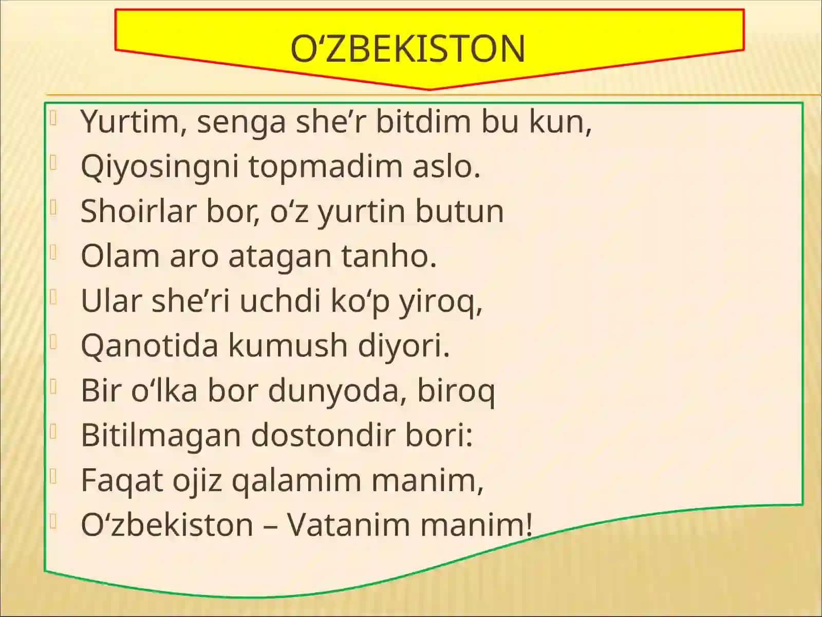 O‘ZBEKISTON“ SHE'RI SIDAGI TAQDIMOTI 4