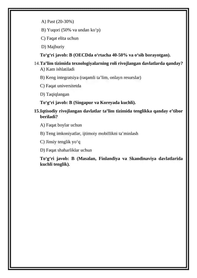 Iqtisodiy rivojlangan davlatlar ta’lim tizimi testlari 4