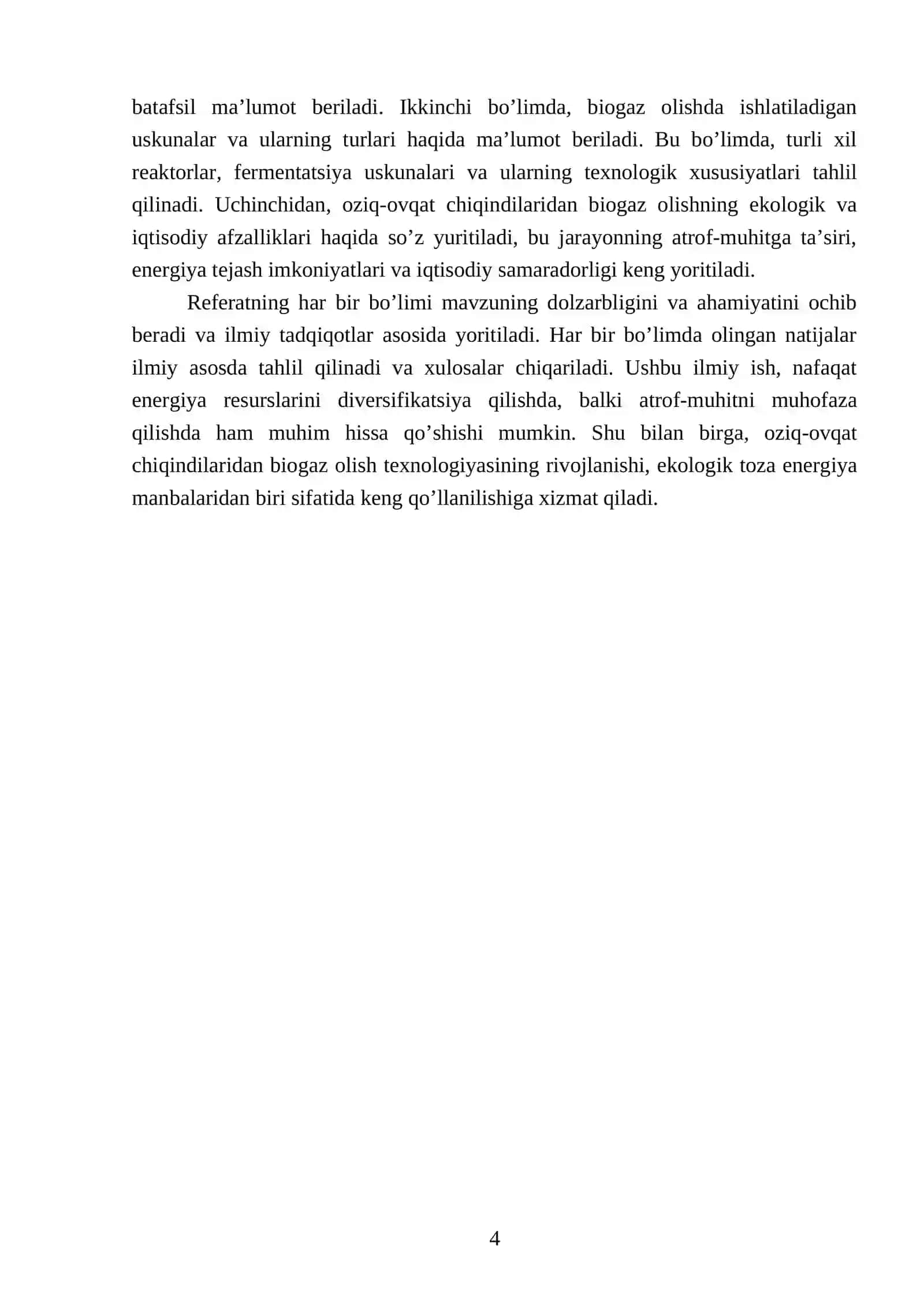 Oziq ovqat chiqindilaridan biogaz olish texnologiyasini ishlab chiqish 4