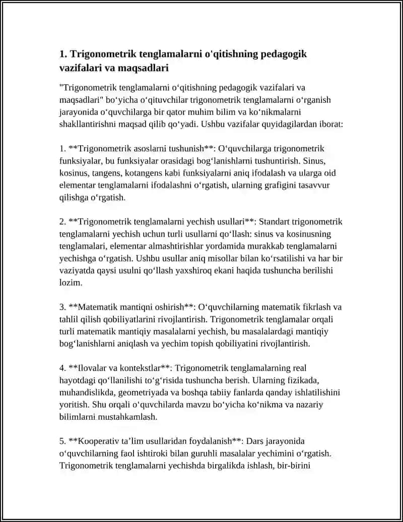 TRIGONOMETRIK TENGLAMALARNI O'QITISH METODIKASI 4