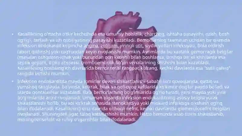 Bolalar davrasi yurak-qon kasalliklari semiotikasi: Endokardit 4