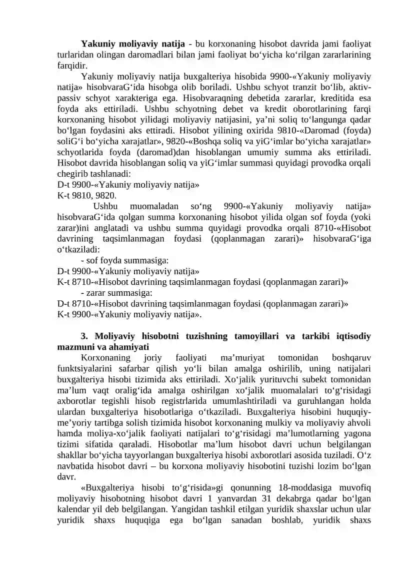 Moliyaviy natijalar hisobi. Moliyaviy hisobot 4