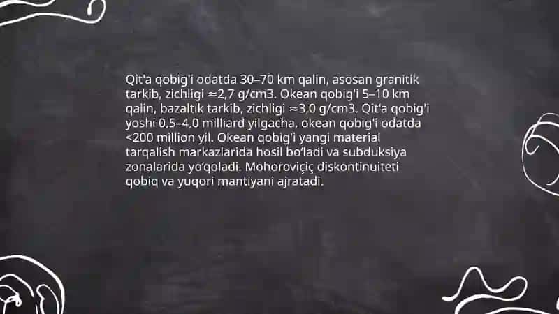 Yerning geografik qobiĝi. Litosfera 4