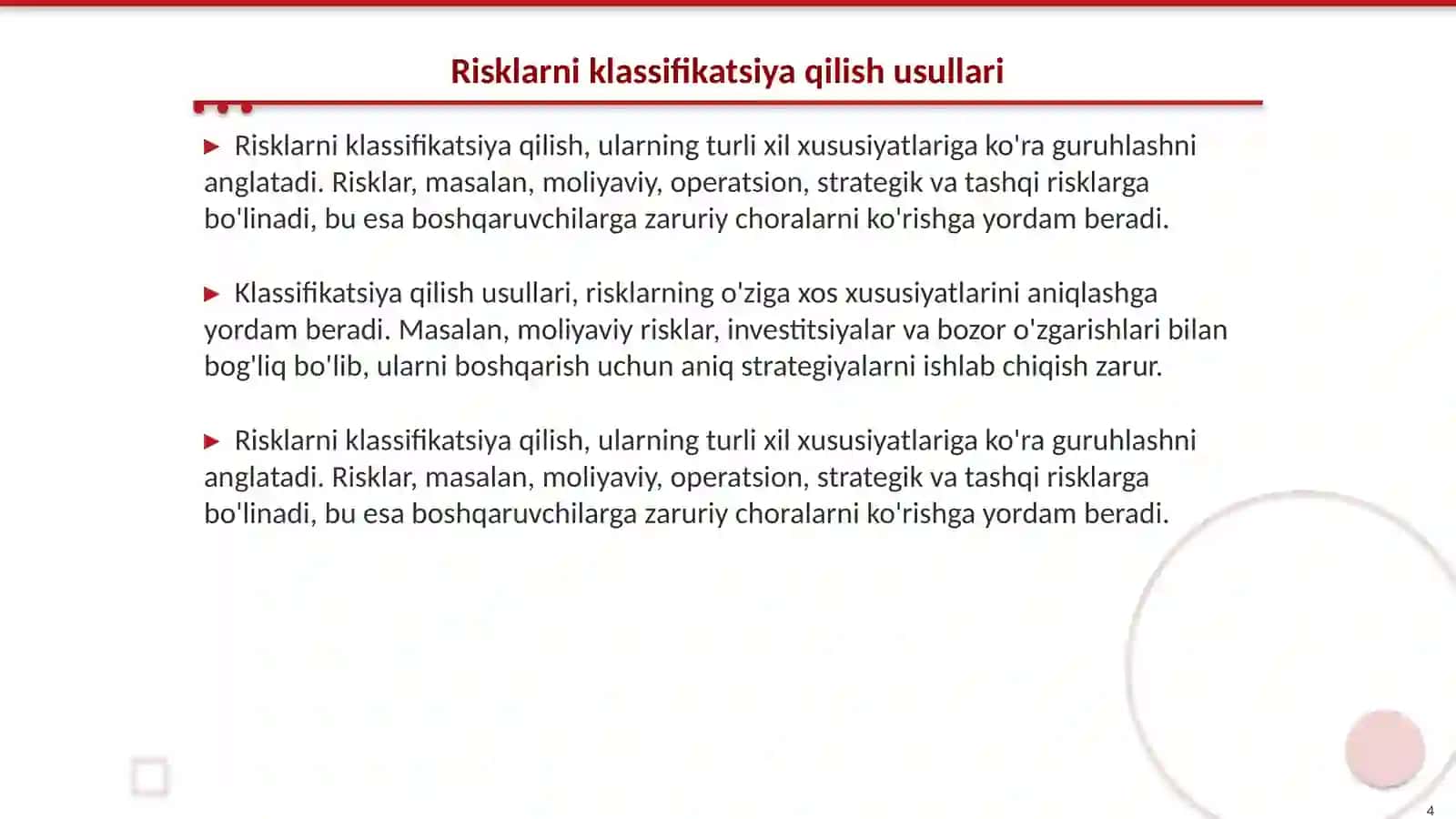 Risklarni boshqarish faniga kirish 4
