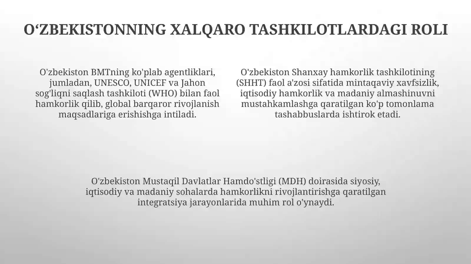 Oʻzbekistonning tashqi siyosatining asosiy yoʻnalishlari 4