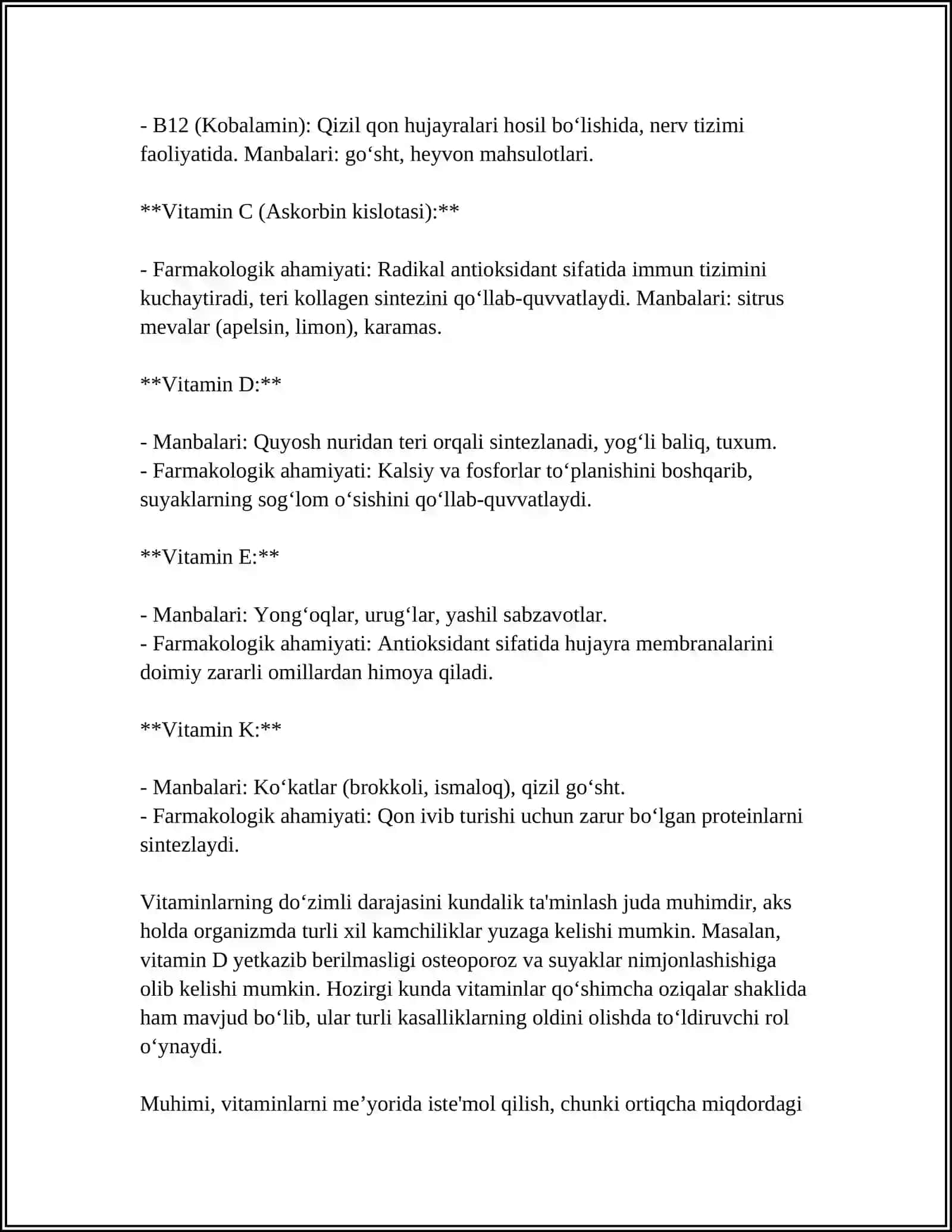 VITAMINLAR FARMAKALOGIYASI 4