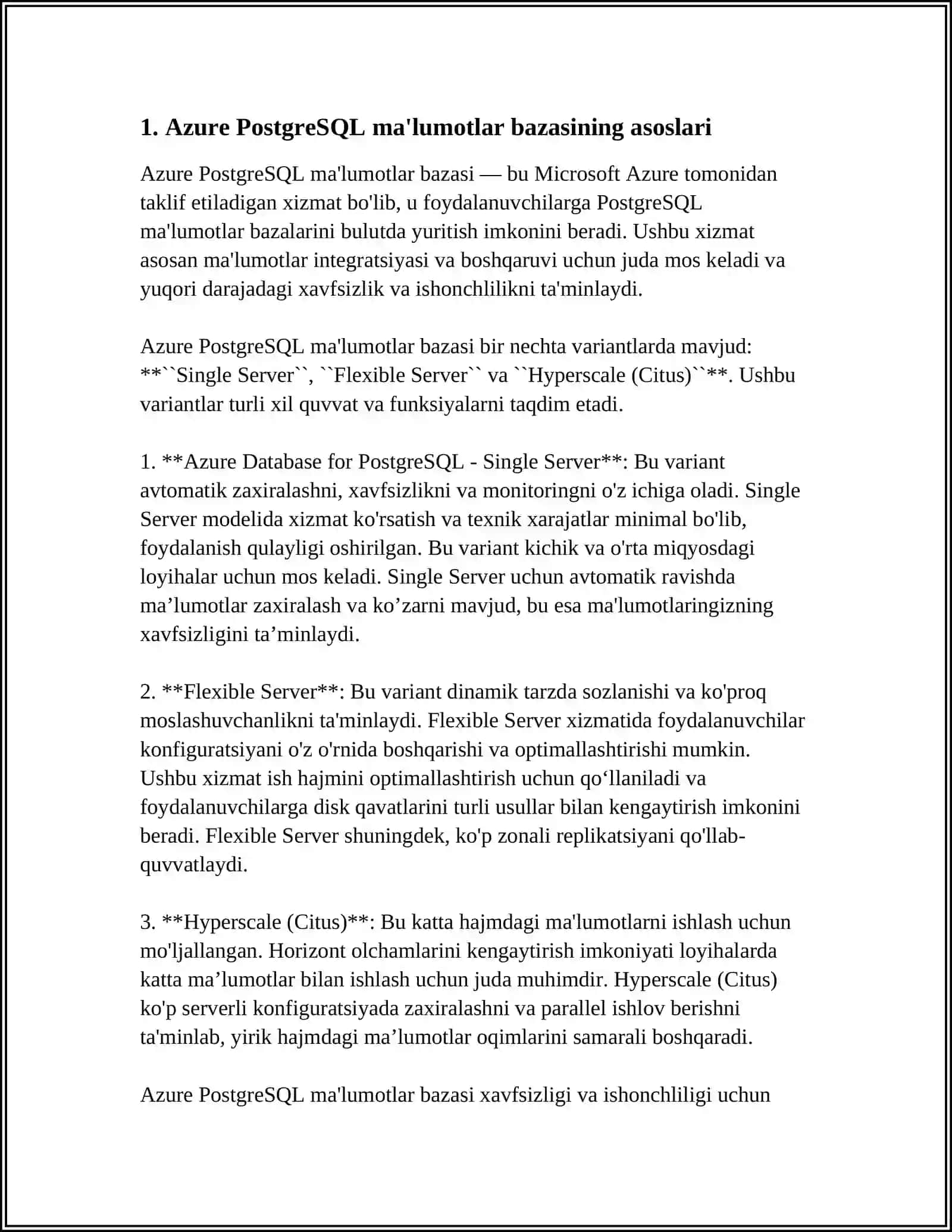 AZURE POSTGRESQL MA'LUMOTLAR BAZASI 4