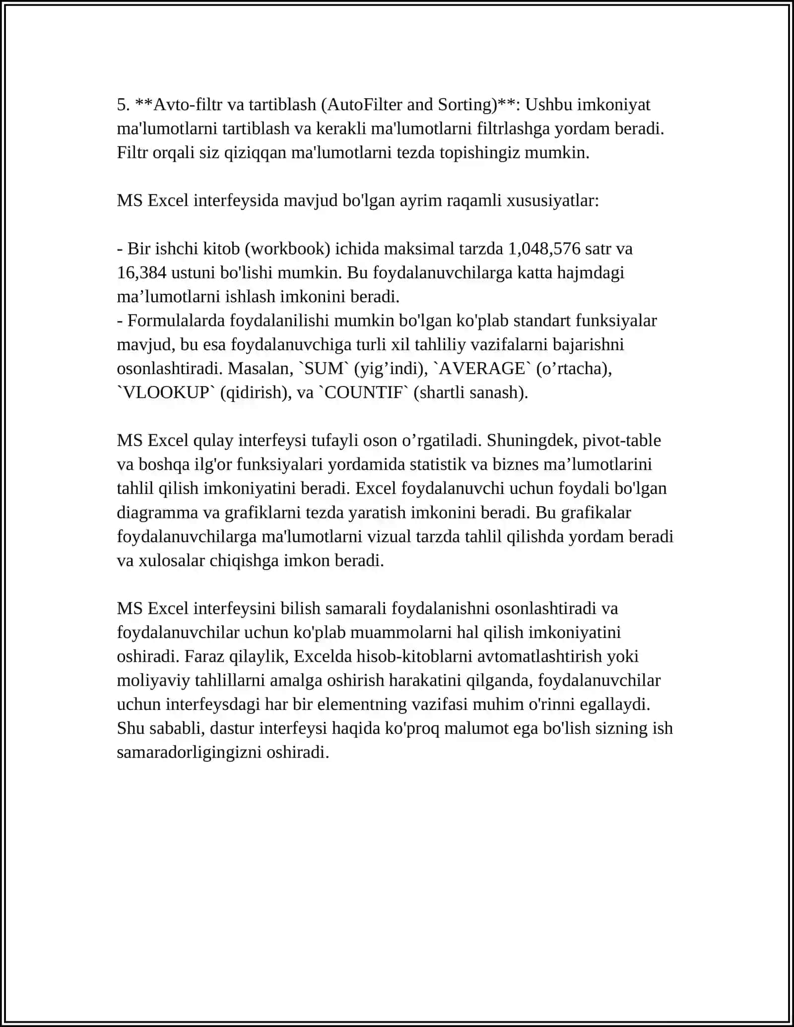MS EXCEL DA SODDA JADVAL YARATISH 4