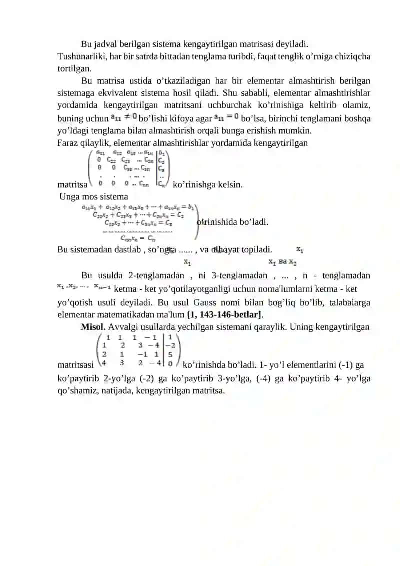 Chiziqli tenglamalar sistemasini yechishning Matrisaviy usul 4