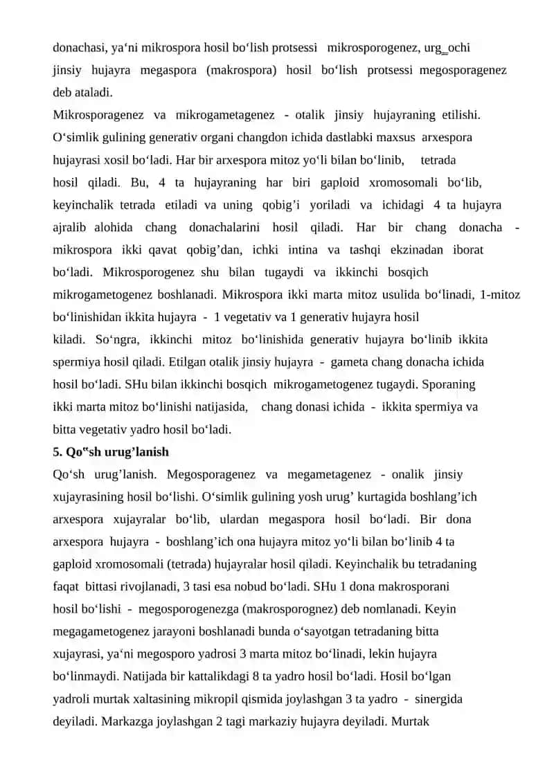 O‘SIMLIK HAYVON GAMETALARI 4