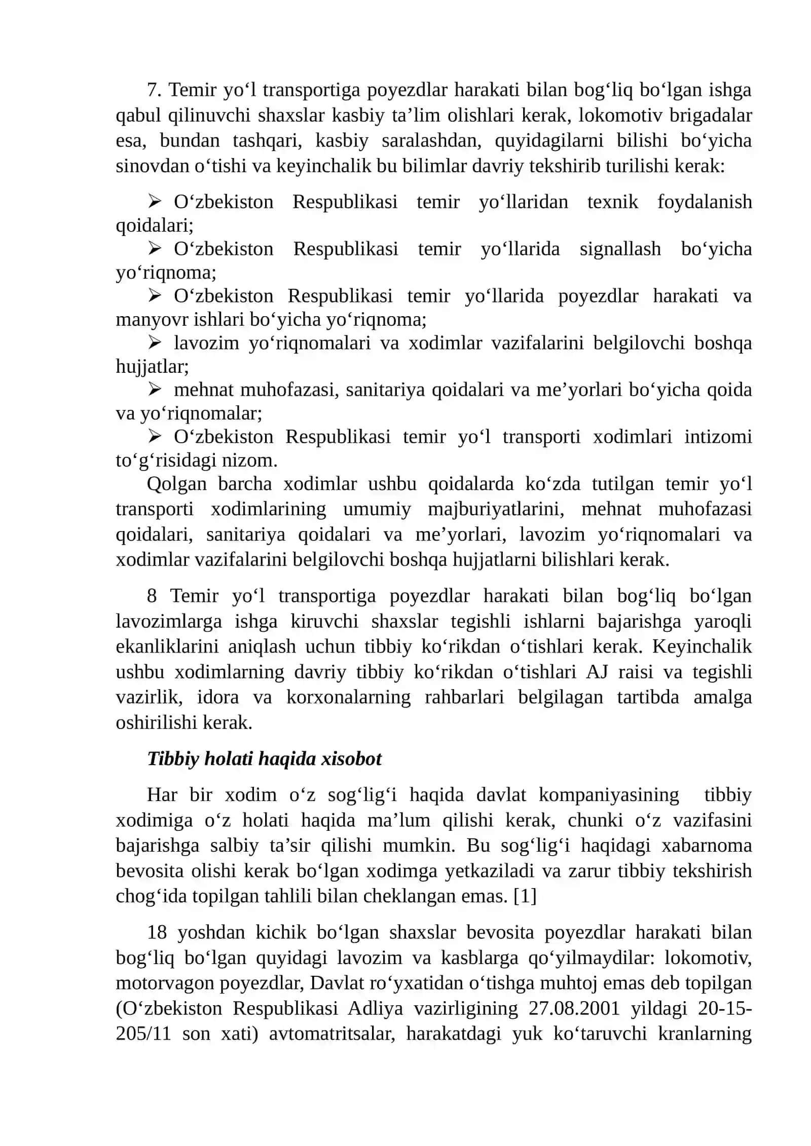 Temir yo‘l transporti xodimining umumiy majburiyatlarini o‘rganish 4