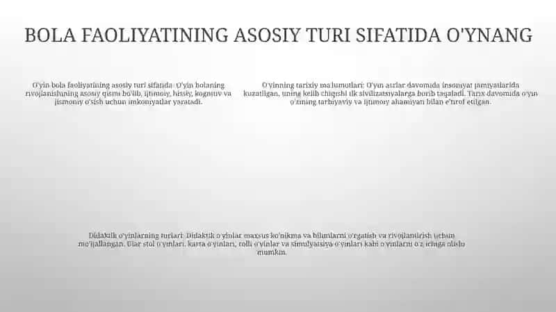 OʻYin Bola Faoliyatining Asosiy Turi 4
