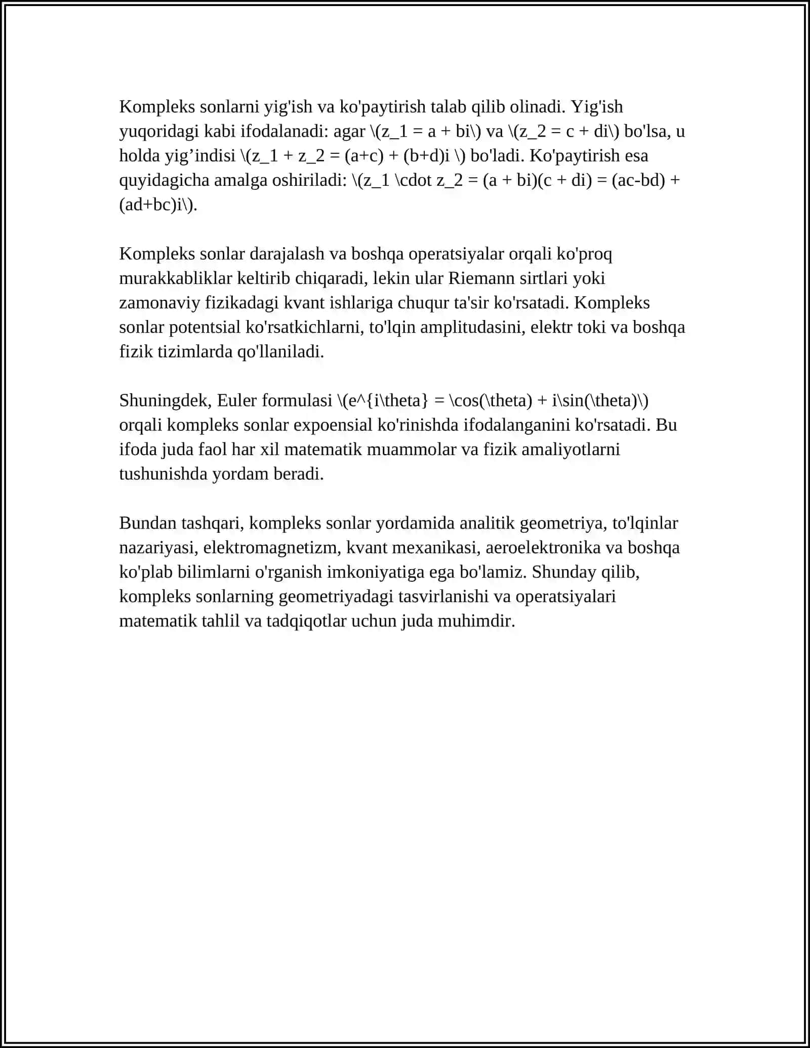 KOMPLEKS TEKISLIK. KOMPLEX TEKISLIKDA CHIZIQLAR VA SOHALAR 4