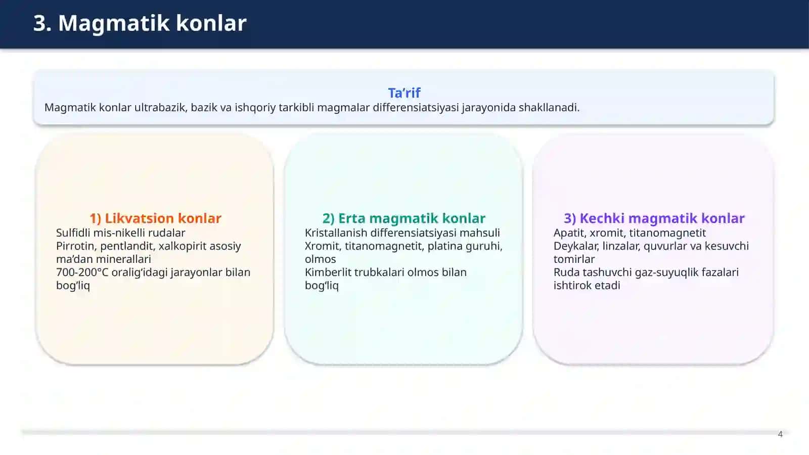 Foydali qazilmalar konlarining genetik tasnifi 4