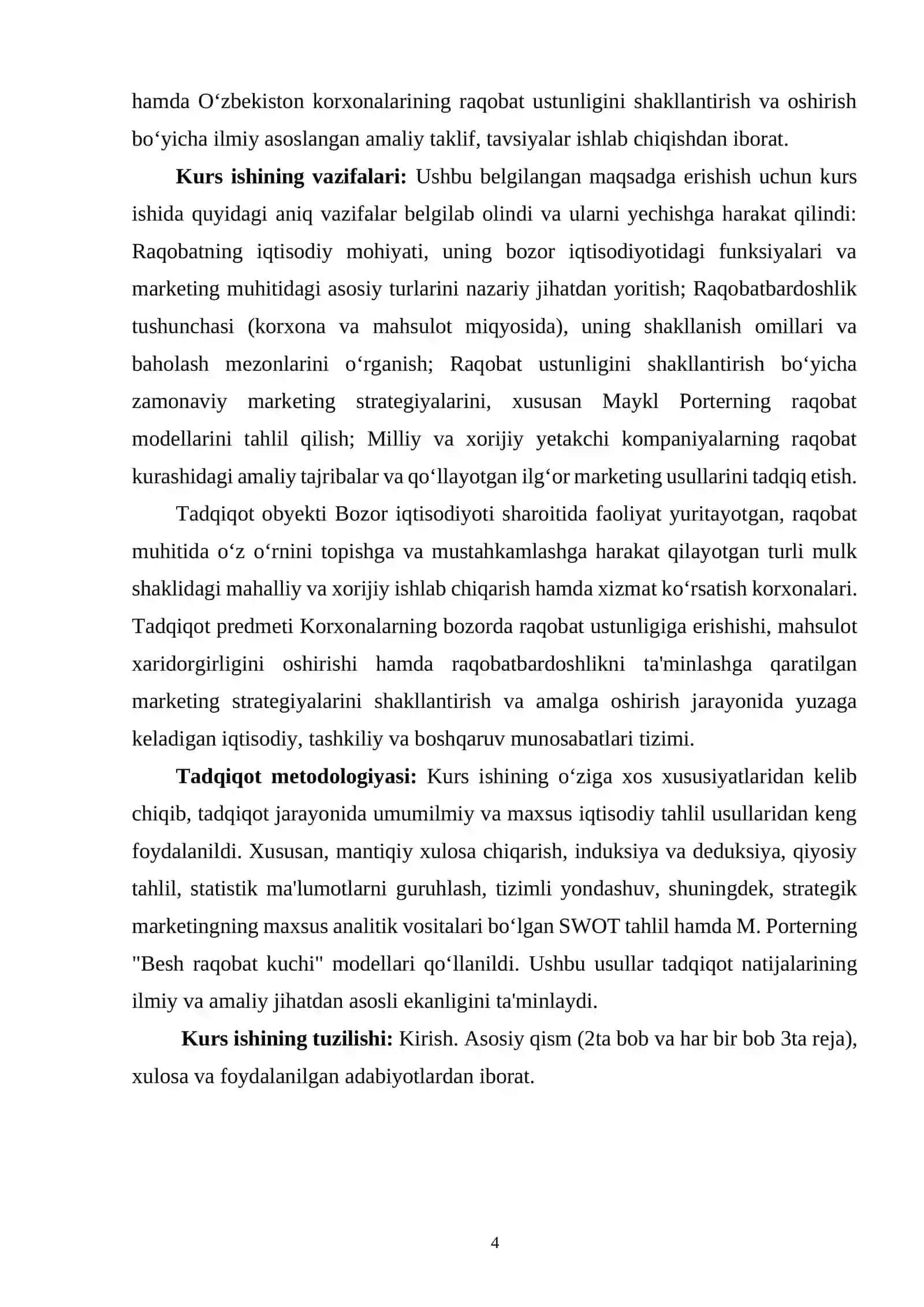 Marketingda raqobat va raqobatbardoshlik Kurs ishi 4