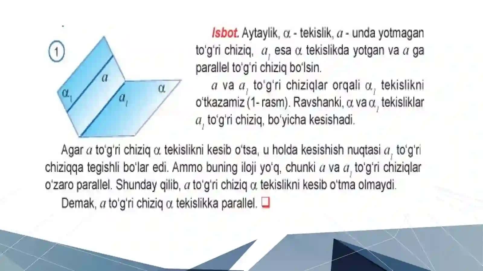 Fazodato’g’richiziq va tekislikning o’zaro joylashuvi 4