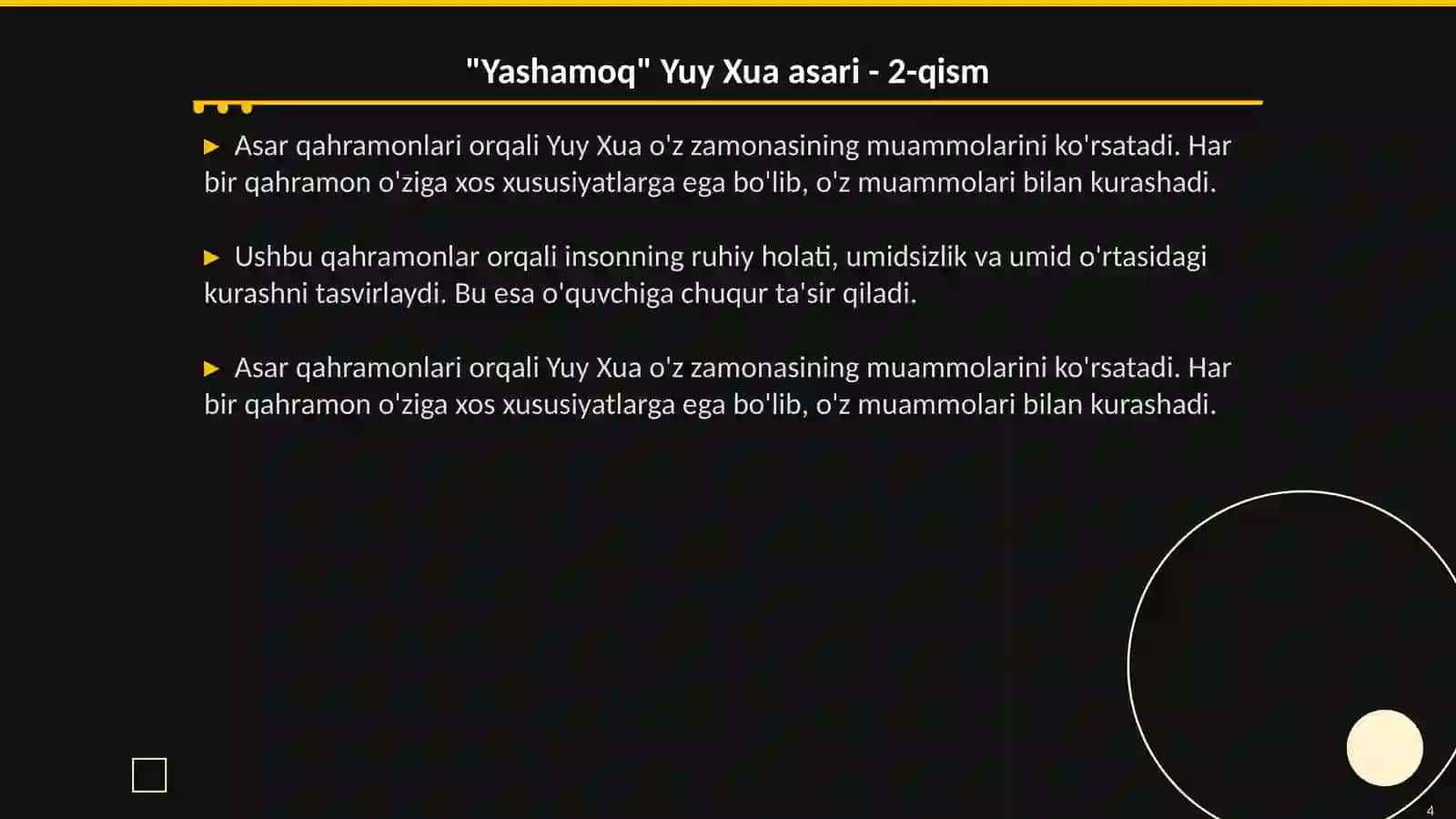 "Yashamoq" Yuy Xua asari 4