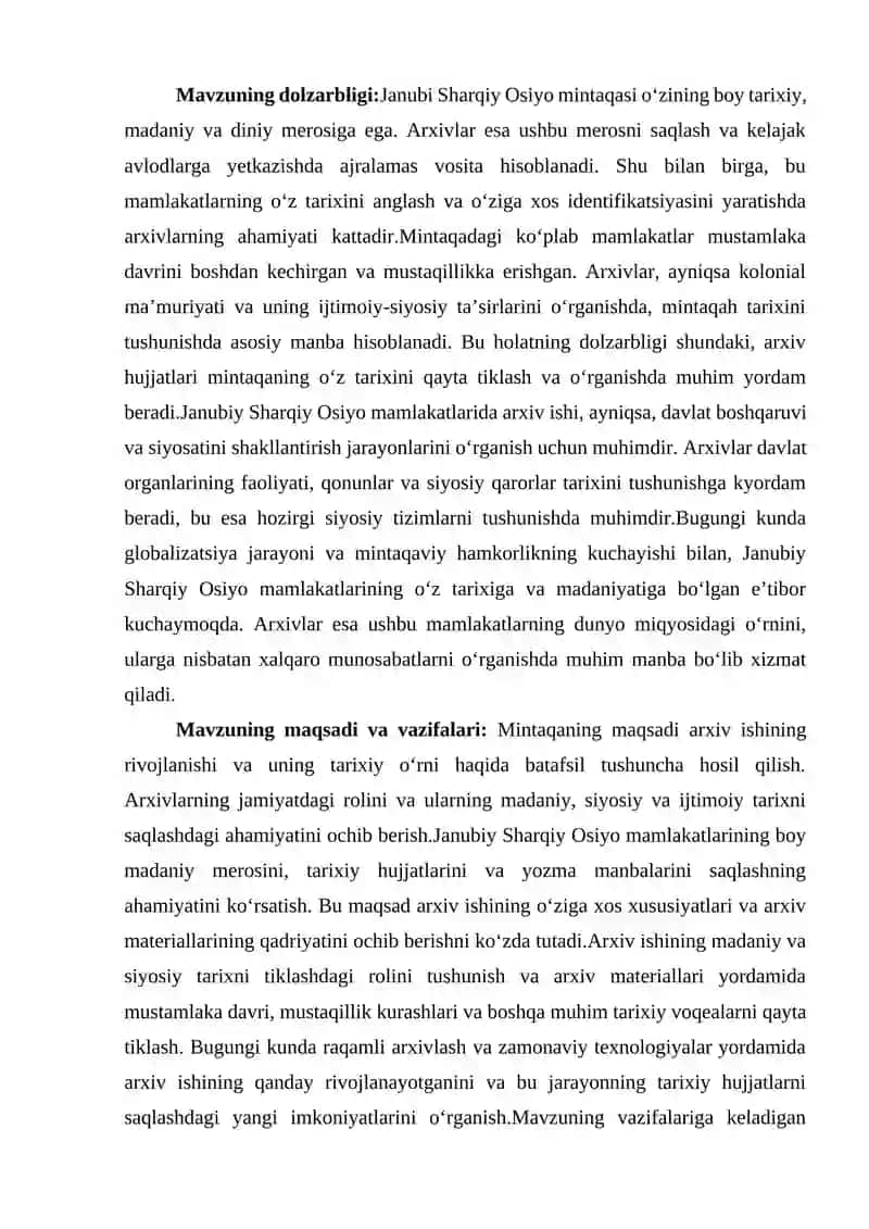 JANUBIY SHARQIY OSIYO MAMLAKATLARI ARXIV ISHI TARIXI 4