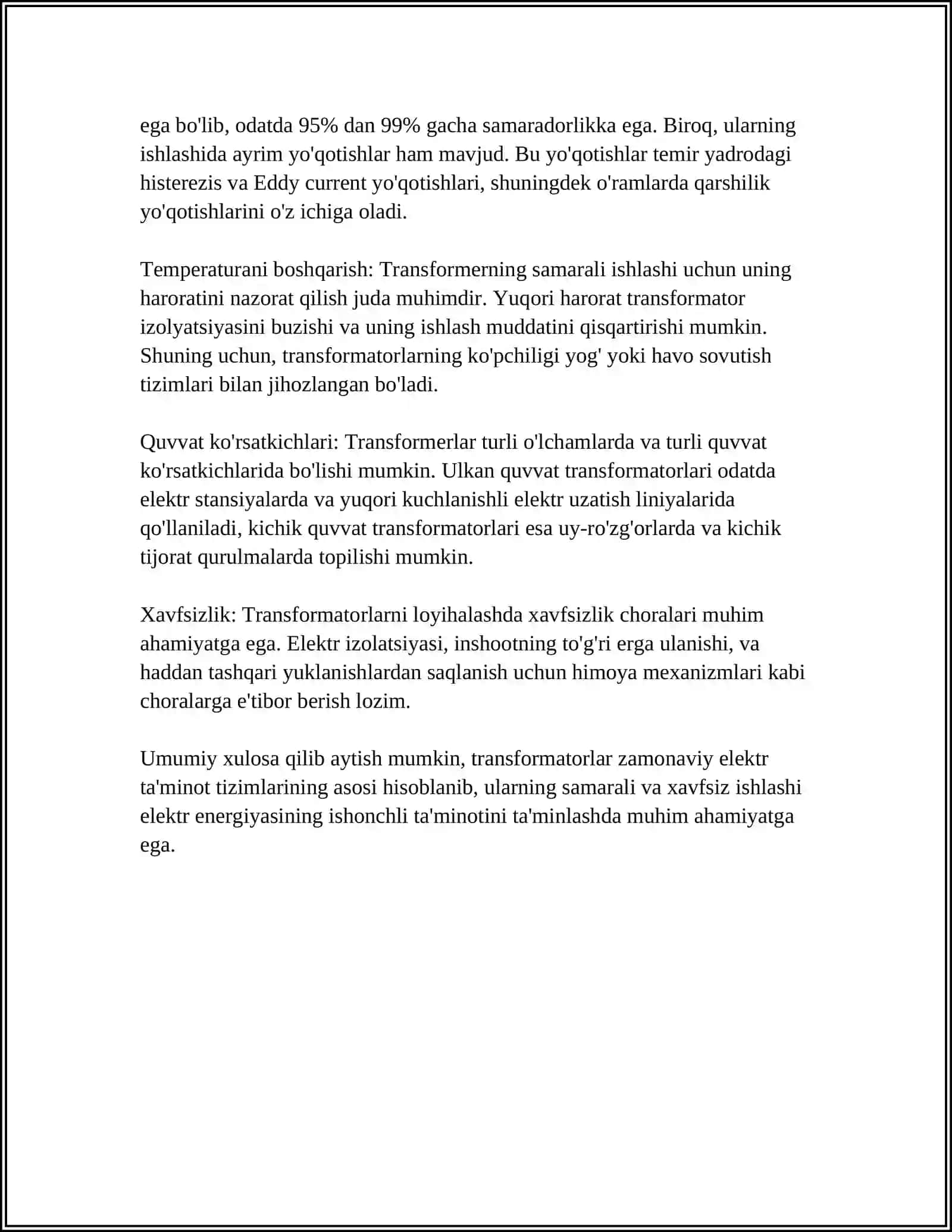 MUSTAQIL ISH Mavzu: TRANSFORMATORLAR 4