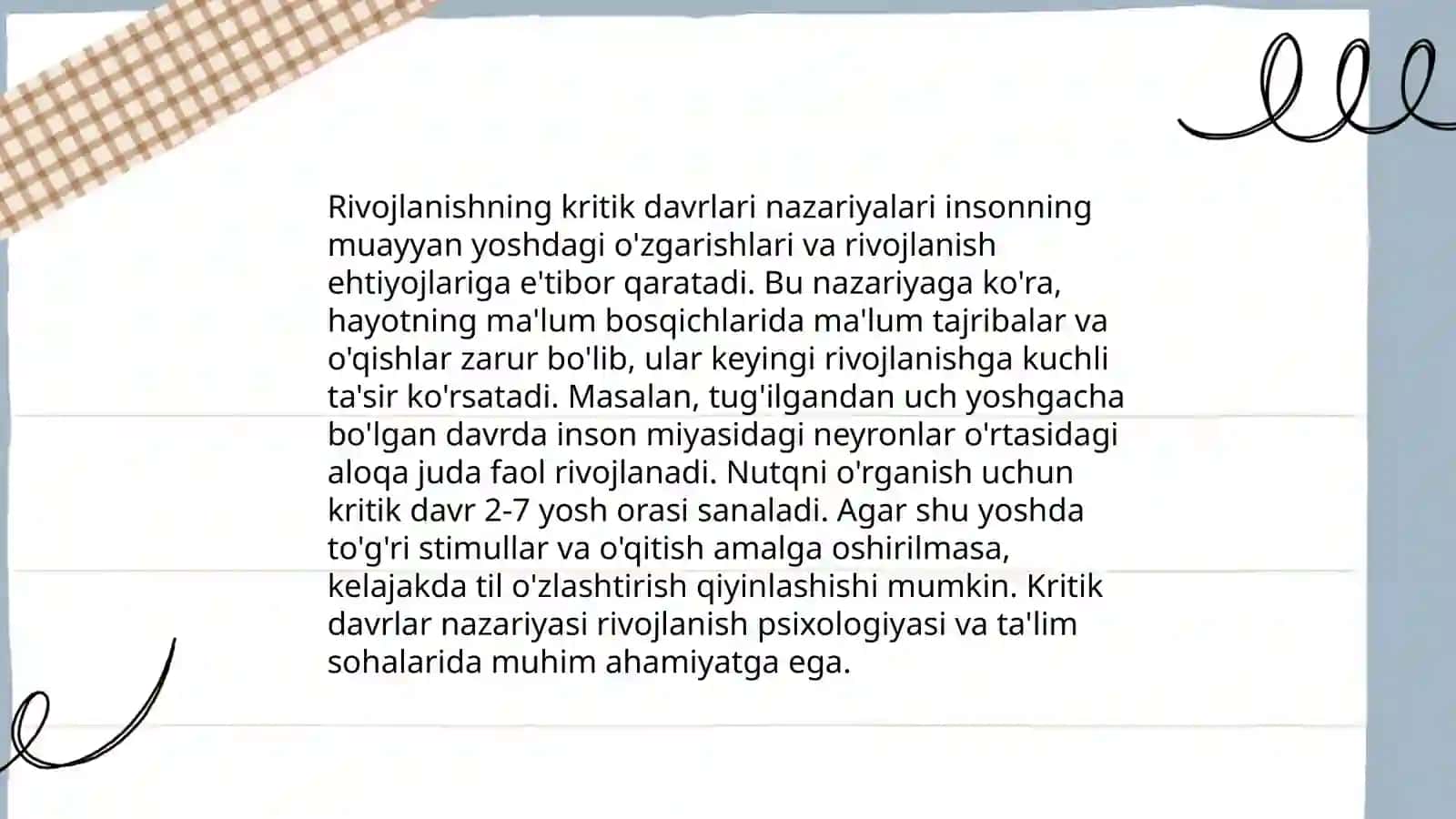 Rivojlanishning kritik davrlari 4