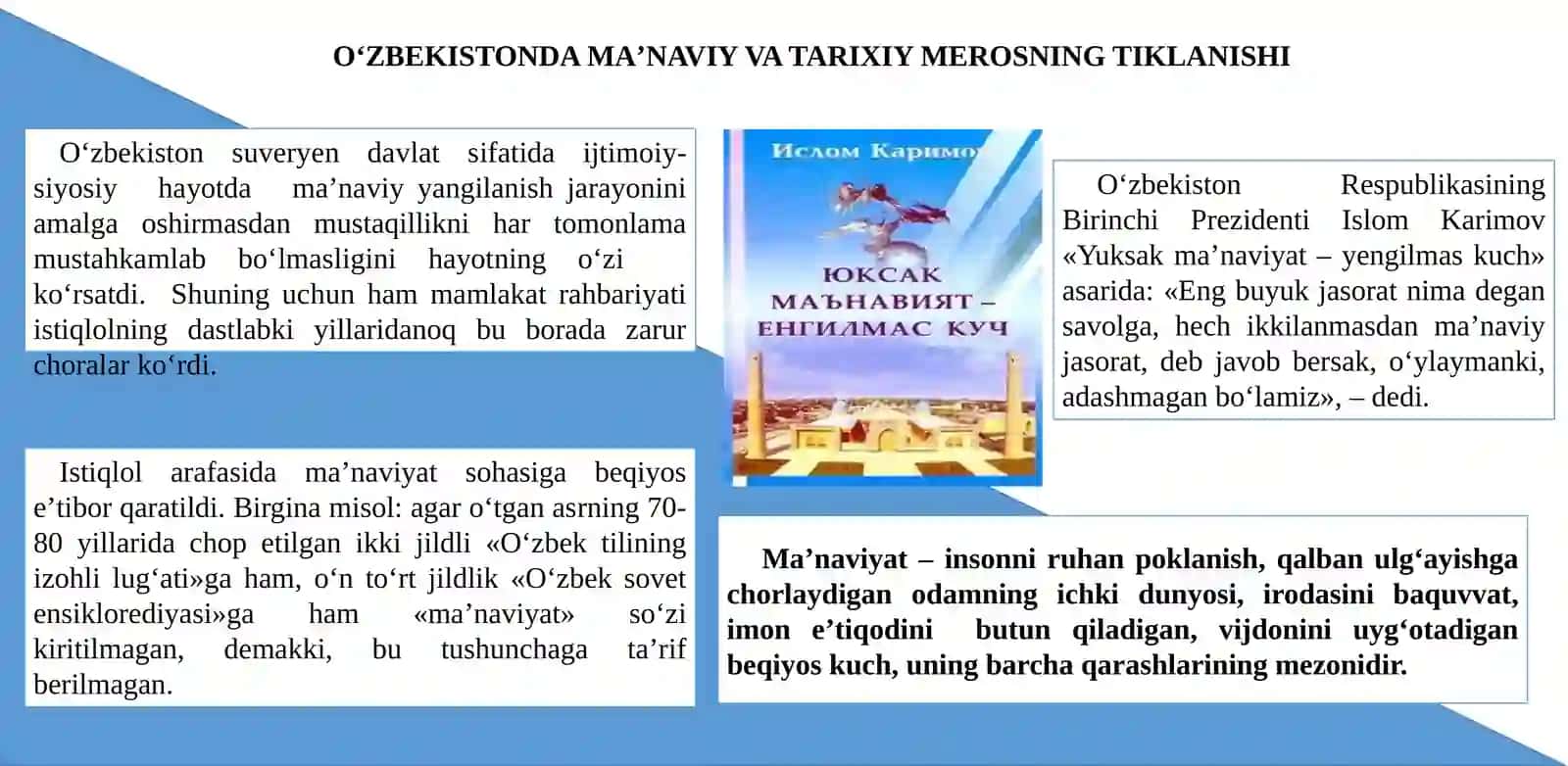 O‘ZBEKISTONDAGI MAʼNAVIY VA MADANIY TARAQQIYOT 4