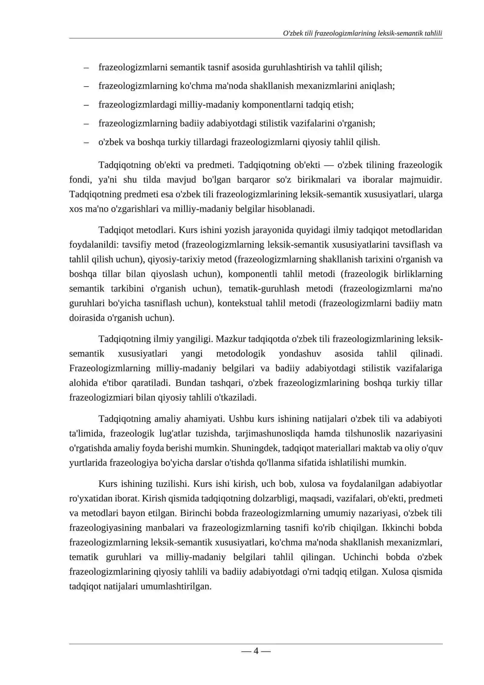 O'ZBEK TILI FRAZEOLOGIZMLARINING LEKSIK-SEMANTIK TAHLILI 4