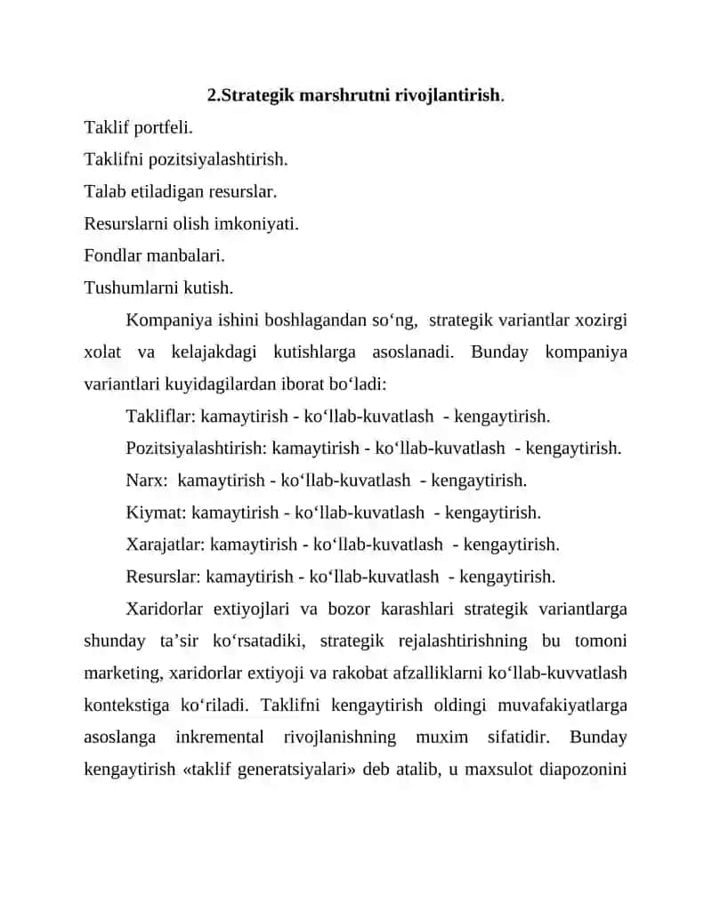 strategik rejalashritishning Vazifalari 4