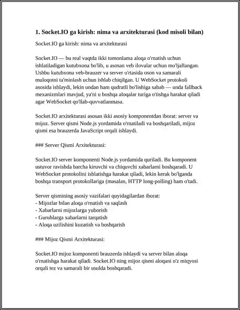 MUSTAQIL ISH Mavzu: MAVZU NODEJS SOCKET-IO 4