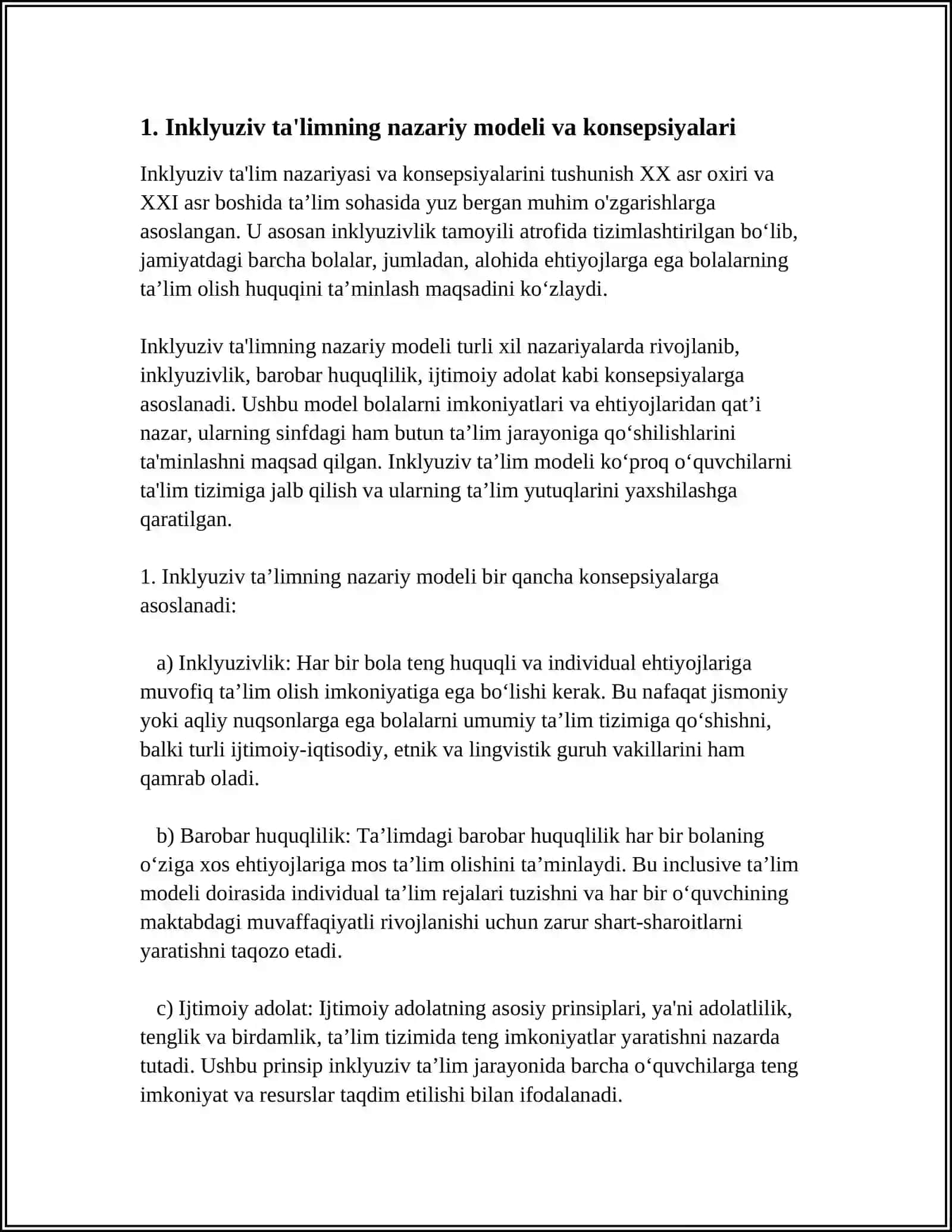 INKLYUZIV TA’LIMNING MODELLARI: TAHLILI VA XUSUSIYATLARI 4