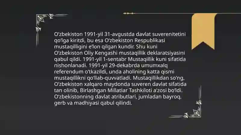 O'zbekiston Respublikasining Mustaqilligi e'lon qilinishi 4