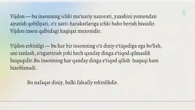 Vijdon va e'tiqot erkinligi 4