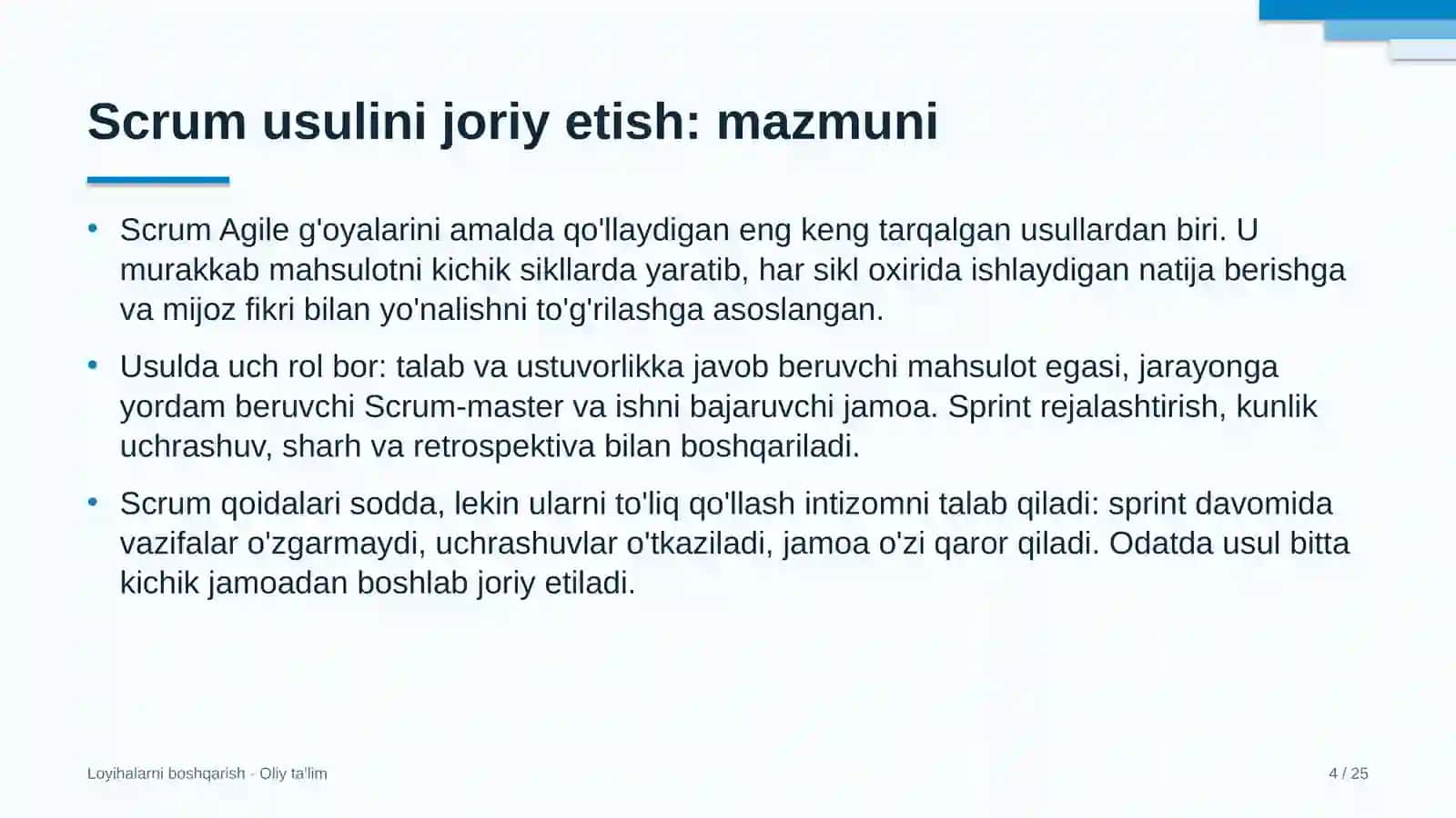Elektron tijoratda Scrum usulini joriy etish 4
