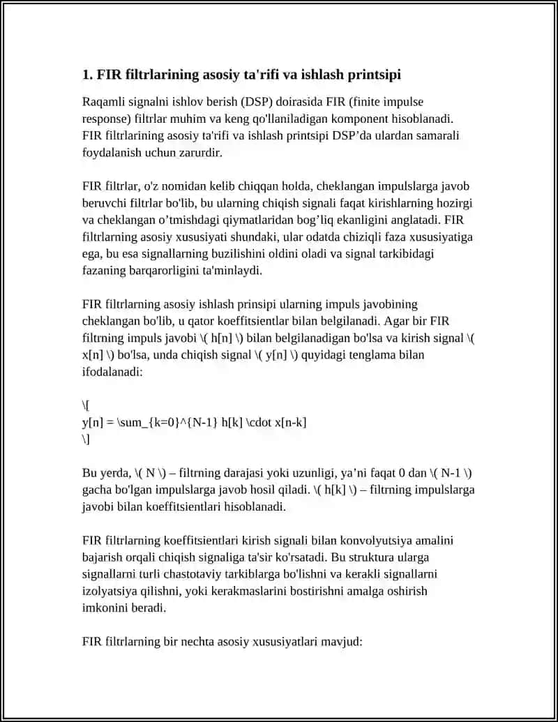 FIR FILTRLARNING DSP’DA ISHLATILISHI 4