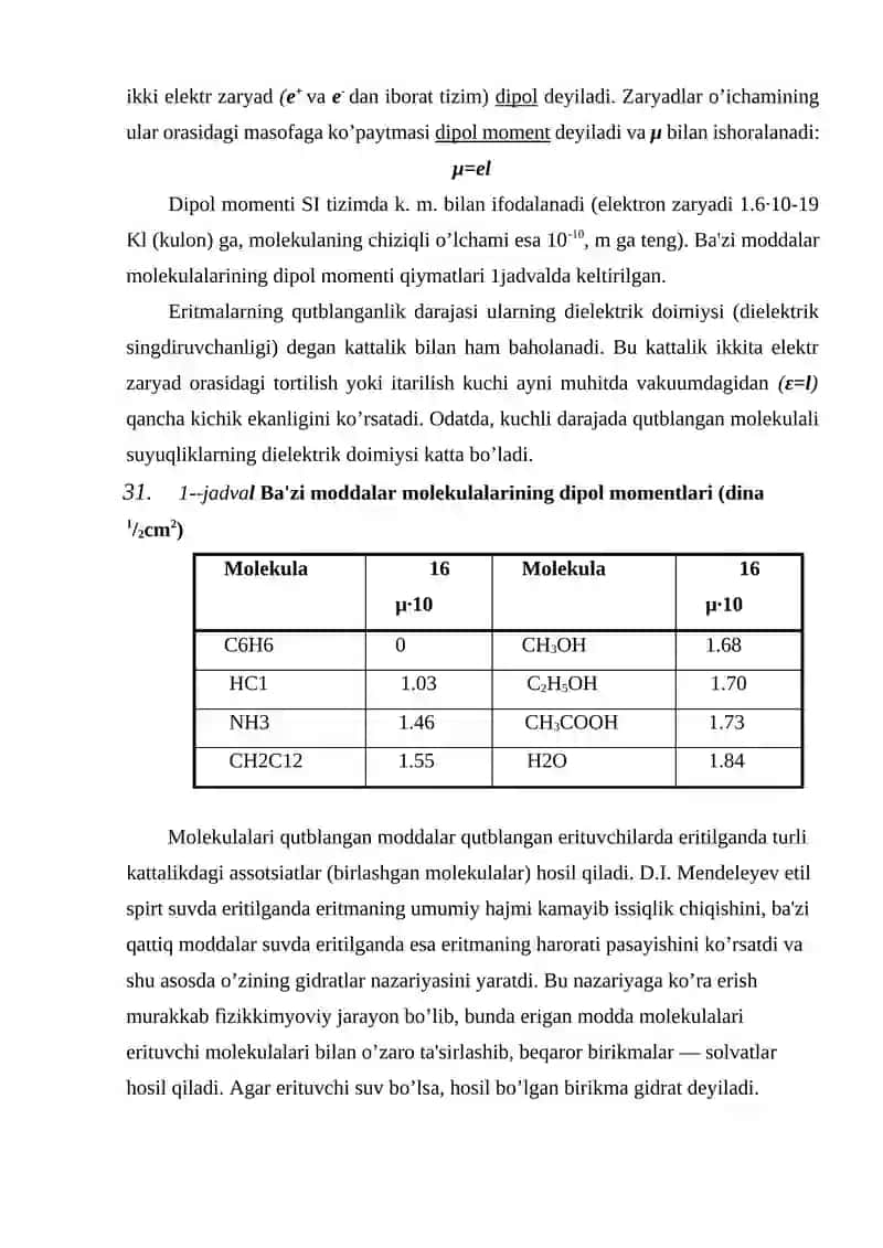 Erish jarayoni. Mendeleevning gidratlar nazariyasi 4