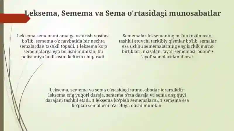 Leksema, Semema va Sema: Asosiy tushunchalar 4